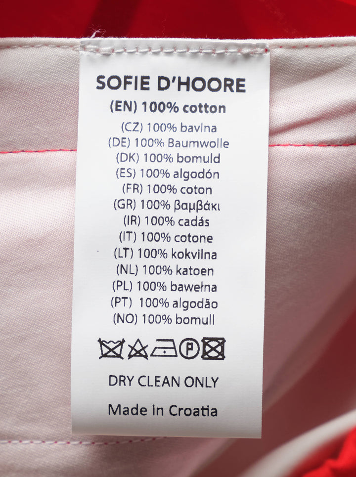 Sofie D'Hoore red midi skirt with elasticated waistband, front welt pockets, side flap detail and curved hem - view 3
