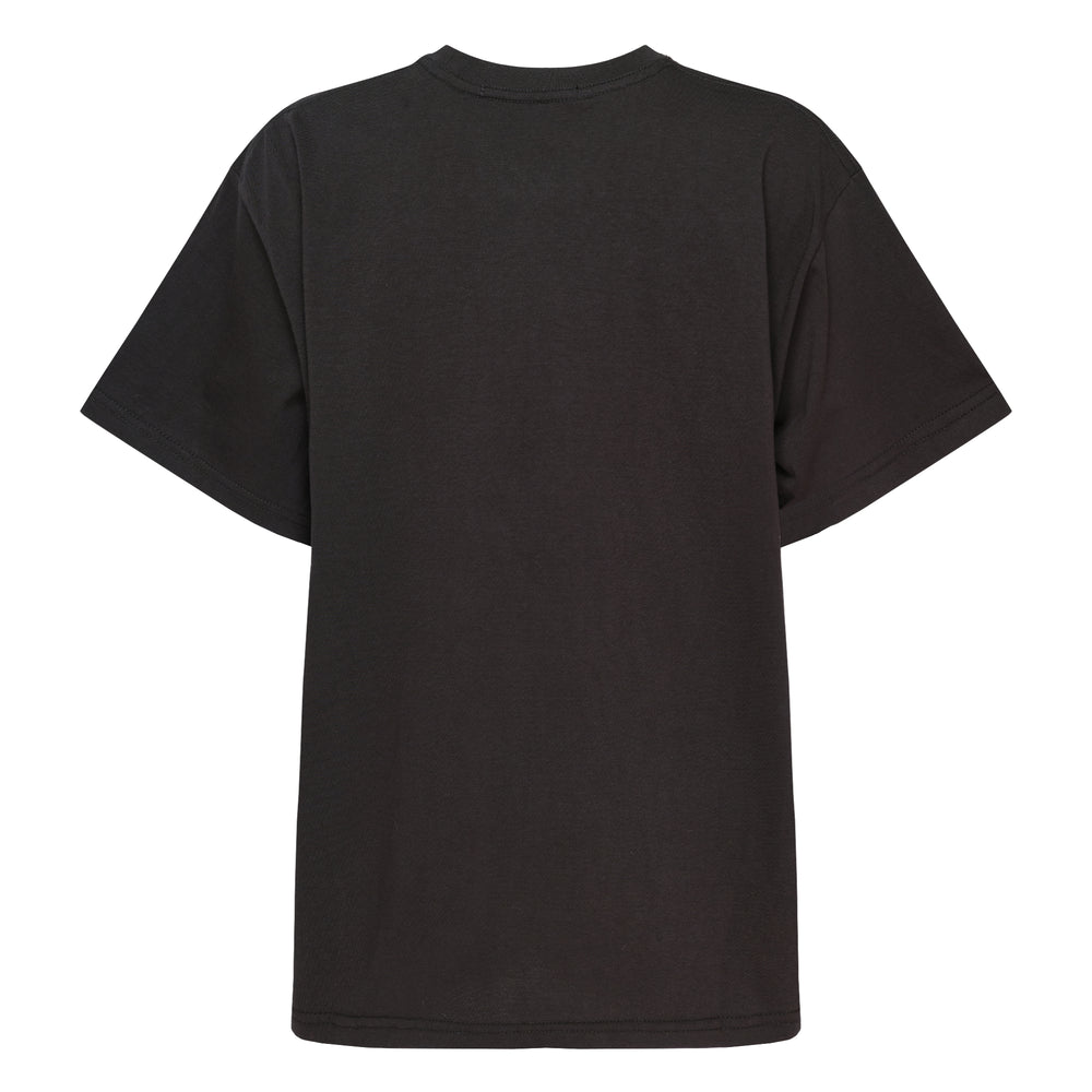 Mardi Mercredi black oversized crew-neck tee with a diagonal cursive script logo print across the chest, shown flat on a white background - view 2