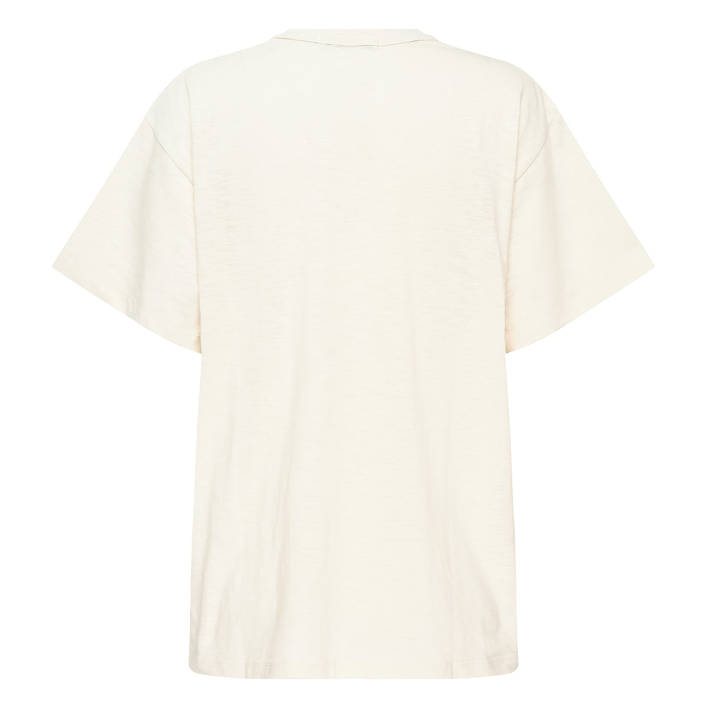 Mardi Mercredi Flower Mardi Slub Cotton Tee in cream with a sky-blue daisy graphic print and brand wordmark on the chest, oversized fit, crew neckline - view 2