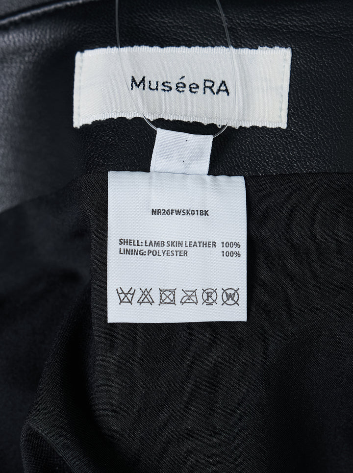 Musée RA black leather pencil skirt with patch pockets and centre front seam, shown from the front - view 3
