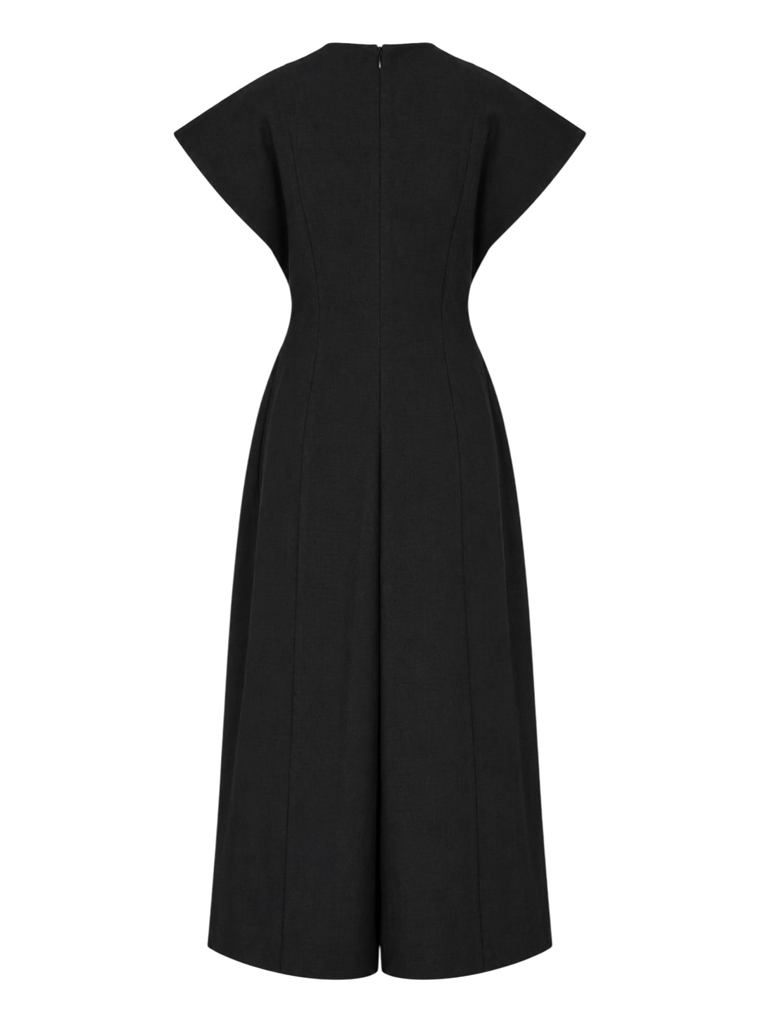 Black cap-sleeve wide-leg jumpsuit with pleated front and cinched waist by Lauren Manoogian - view 2