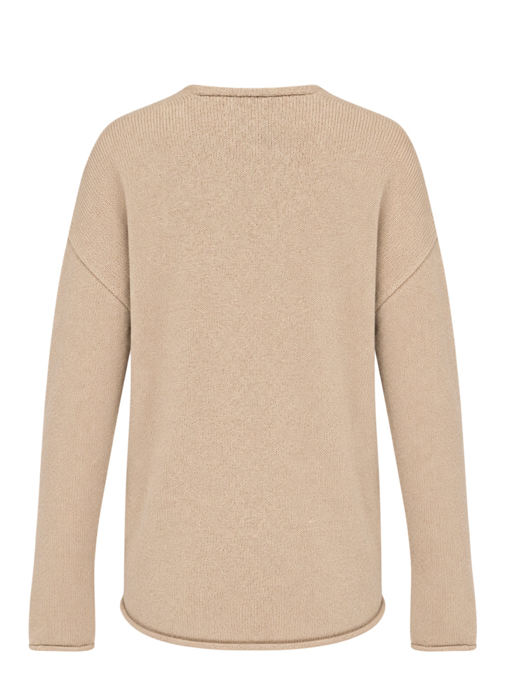 Lauren Manoogian Soft V Neck Sweater in camel, an oversized long-sleeve knit with a deep V neckline and rolled hem, shown flat from the front - view 2