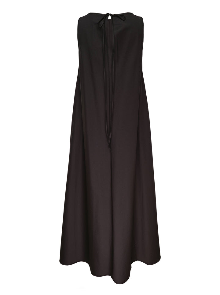 Lee Mathews Balfour A-Line sleeveless maxi dress in black, shown from the back, with a structured fitted bodice and dramatically flared voluminous skirt - view 2