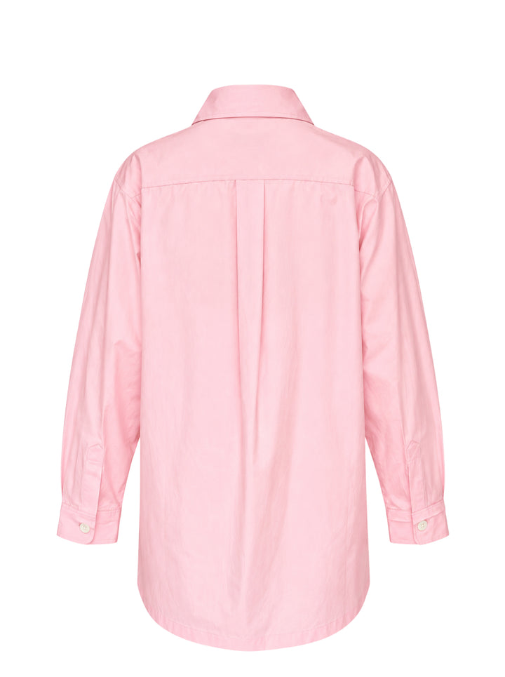 Lee Mathews Nina Long Sleeve Shirt in blush pink, featuring a cascading ruffle jabot along the button placket, point collar, mother-of-pearl buttons, and double-button cuffs - view 2
