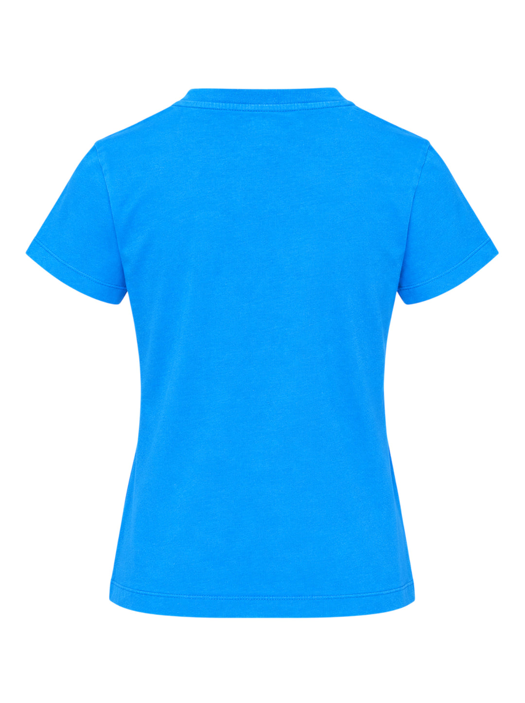 Ganni Heavy Jersey Baby Fit Tee in bright blue with collegiate Ganni logo, mushroom bear graphic, and 'Have a nice day! Please recycle' slogan print on the chest - view 2