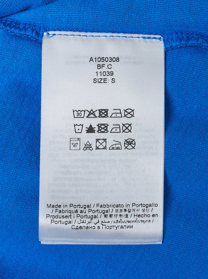 Ganni Heavy Jersey Baby Fit Tee in bright blue with collegiate Ganni logo, mushroom bear graphic, and 'Have a nice day! Please recycle' slogan print on the chest - view 3