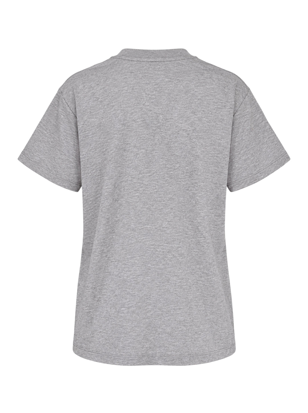 Ganni relaxed graphic cotton tee in heathered grey with orange flame-style Ganni logo, illustrated teddy bear holding a Ganni sign, pine forest motif, and 'Have a nice day! Please recycle' text on the front - view 2