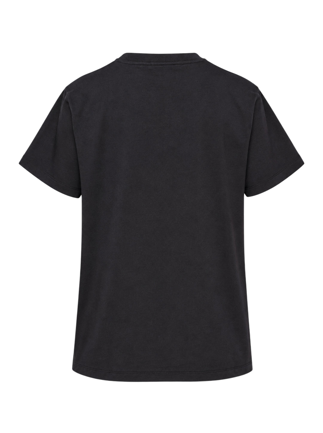 Ganni washed black relaxed cotton tee with distressed collegiate 'GANNI' lettering and a twin teddy bear mushroom graphic print reading 'Have a nice day! Please recycle' - view 2