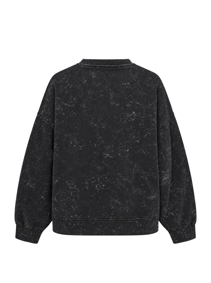 Ganni Teddy Forest Crewneck Sweatshirt in washed black with gothic orange Ganni logo, teddy bear forest graphic, and 'Have a nice day! Please recycle' slogan on the front - view 2