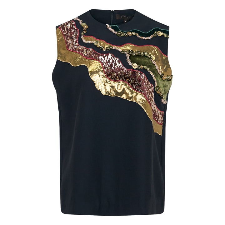 Embellished Gabardine Sleeveless Top