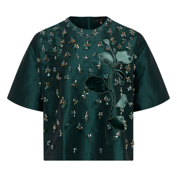 Beaded Taffeta Short Sleeve Top