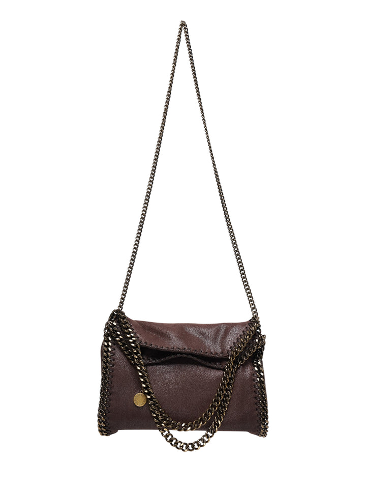 Stella McCartney Falabella Mini crossbody bag in deep burgundy eco shaggy material with gunmetal chain edging and long chain strap