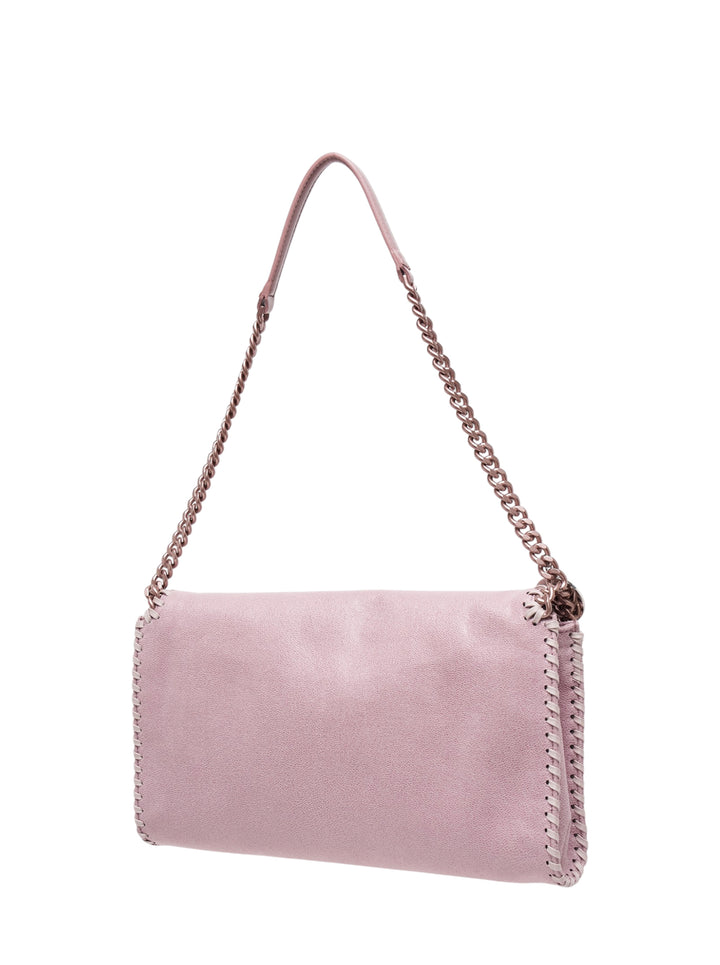 Stella McCartney Falabella Flap Bag in blush pink Eco Shaggy with chain trim, chain shoulder strap and round logo charm - view 2