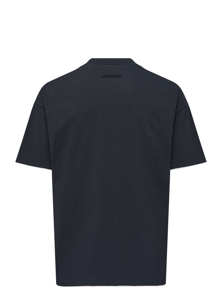 Fear of God ESSENTIALS Classic Double Layer Tee in black with white undertee at the neckline and hem and tonal embroidered logo at the chest - view 2