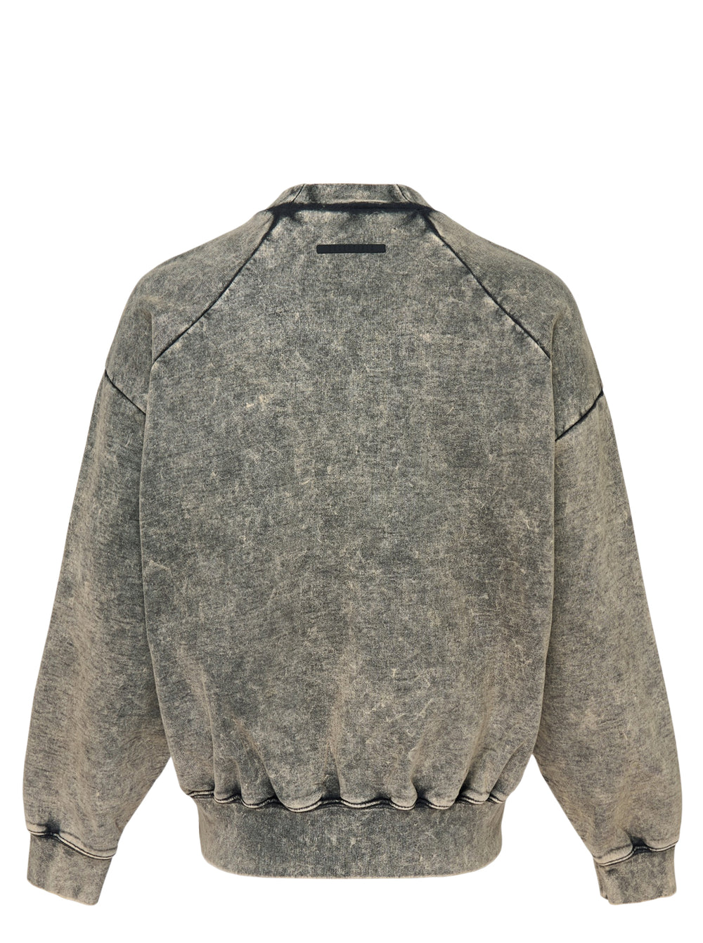 Fear of God Essentials Classic Raglan Hi-Crewneck sweatshirt in washed grey acid-wash finish with embroidered chest logo, front view - view 2