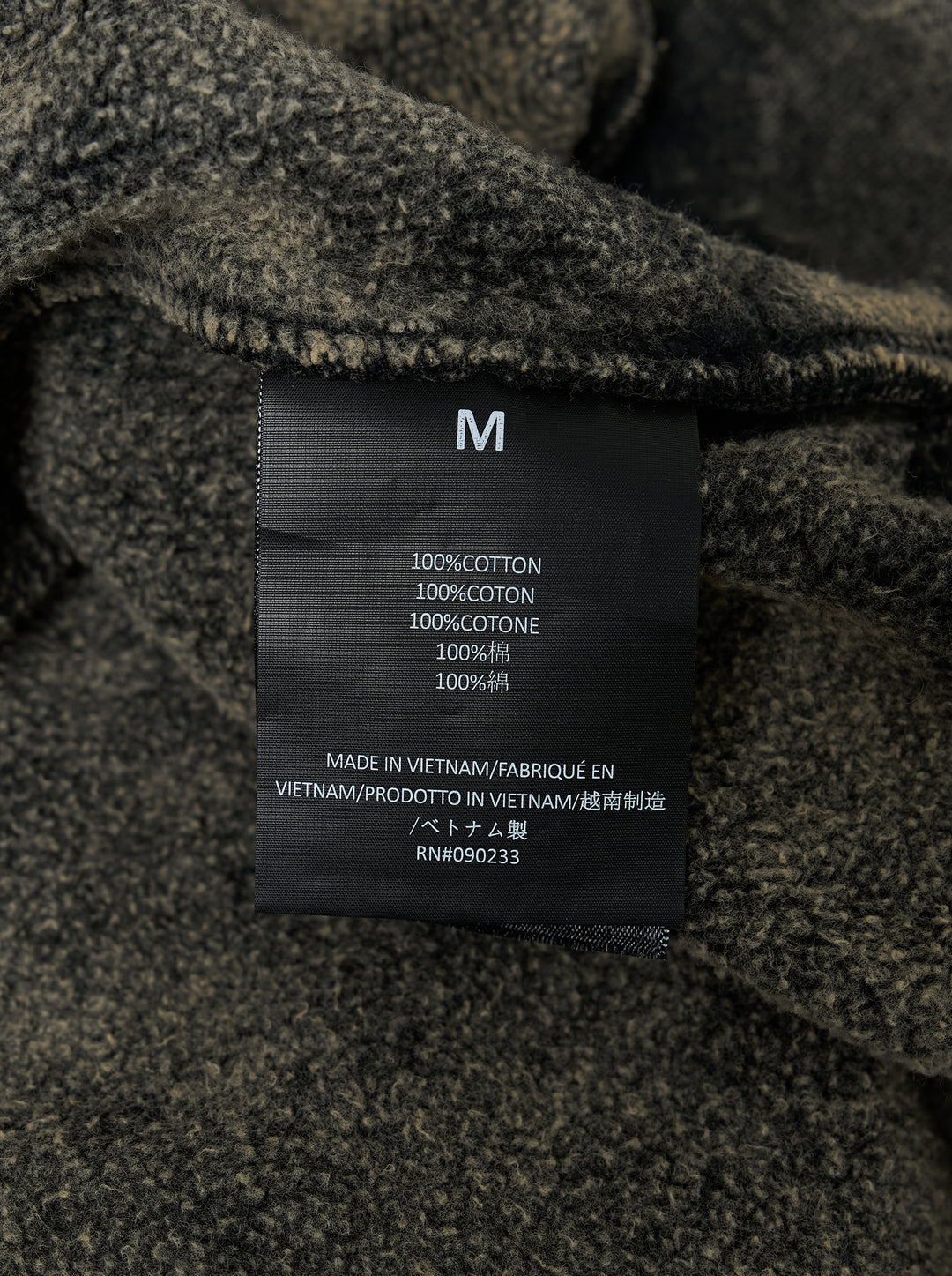 Fear of God Essentials Classic Raglan Hi-Crewneck sweatshirt in washed grey acid-wash finish with embroidered chest logo, front view - view 3