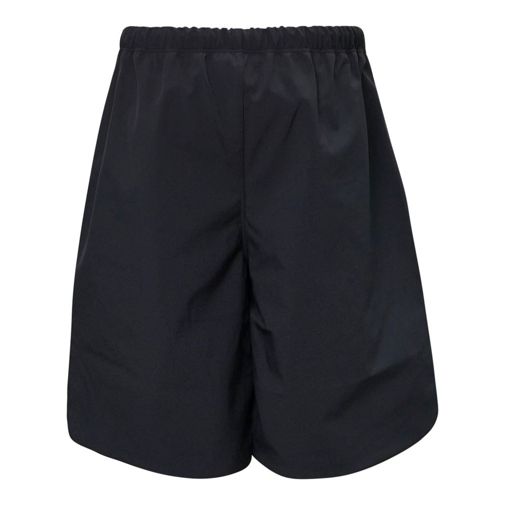 Fear of God Essentials Signature Relaxed Shorts in black, featuring an elasticated drawstring waistband, wide-leg silhouette, and tonal script logo embroidery on the front panel - view 2