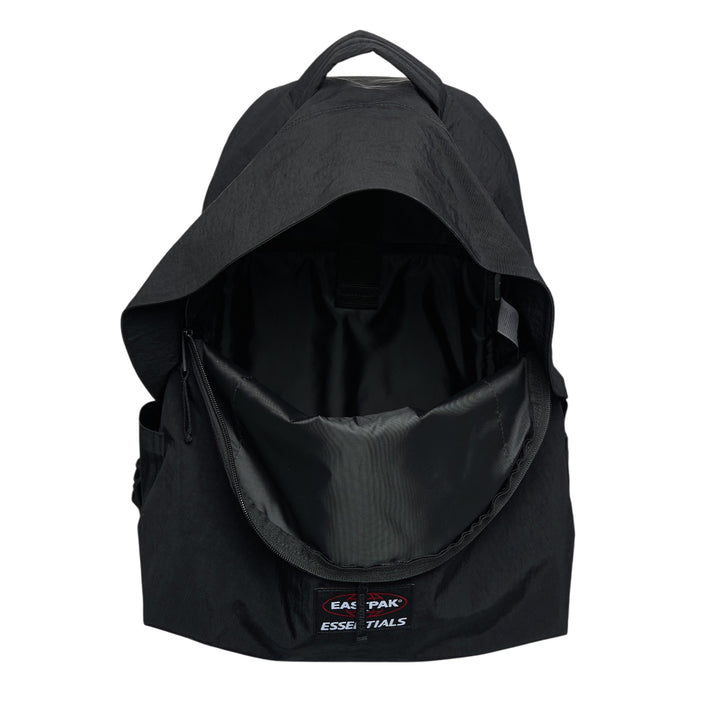 Fear of God Essentials x Eastpak black nylon backpack with roll-top flap, vertical zip pocket, and co-branded woven label on the front face - view 3