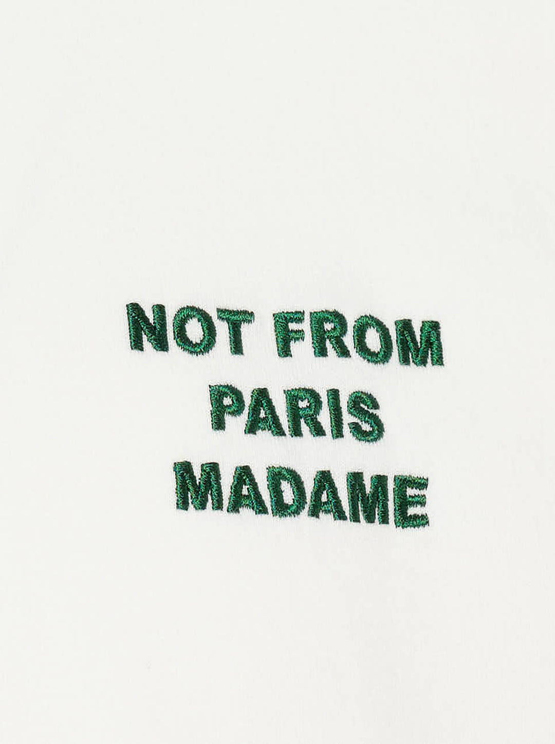 Drôle de Monsieur Slogan Long Sleeve Polo in cream with forest-green contrast collar, striped ribbed cuffs, and 'Not From Paris Madame' chest embroidery - view 3