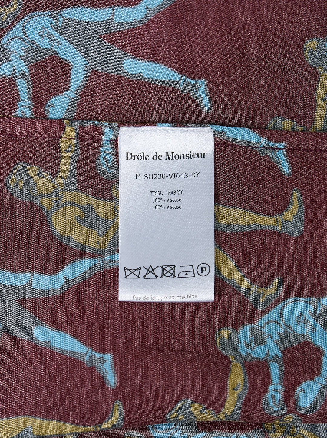 Drôle de Monsieur Notcha short sleeve shirt with an all-over vintage boxing print in blue and ochre on burgundy, featuring a camp collar and white buttons - view 3