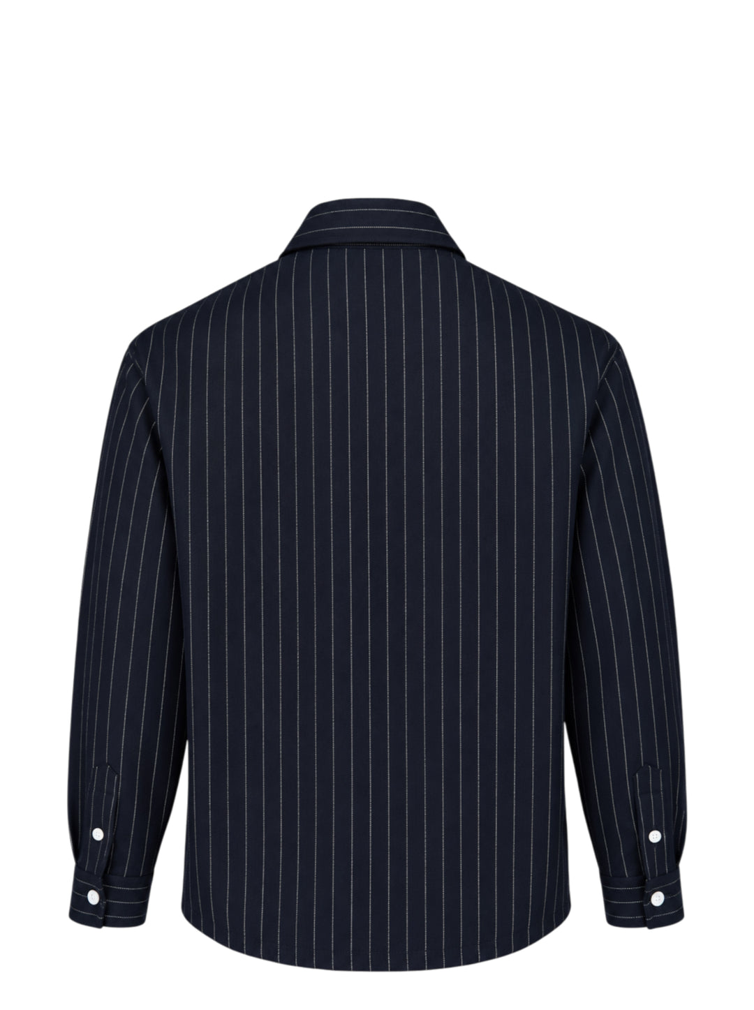 Drôle de Monsieur navy pinstripe long sleeve shirt with white buttons and a woven label on the chest pocket - view 2