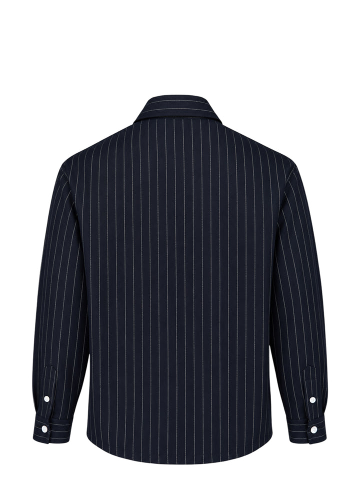 Drôle de Monsieur navy pinstripe long sleeve shirt with white buttons and a woven label on the chest pocket - view 2