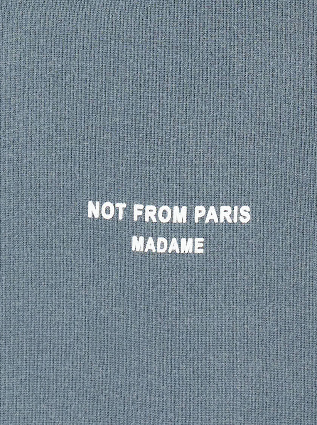 Drôle de Monsieur Classic Slogan Tee in washed slate blue with 'Not From Paris Madame' chest print, relaxed boxy fit, short sleeves, and ribbed crew neck - view 3
