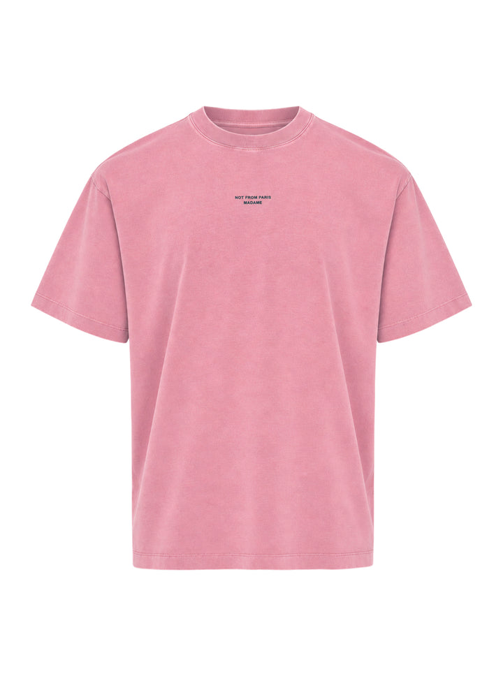 Drôle de Monsieur Classic Slogan Tee in washed pink with 'Not From Paris, Madame' chest print and relaxed oversized fit