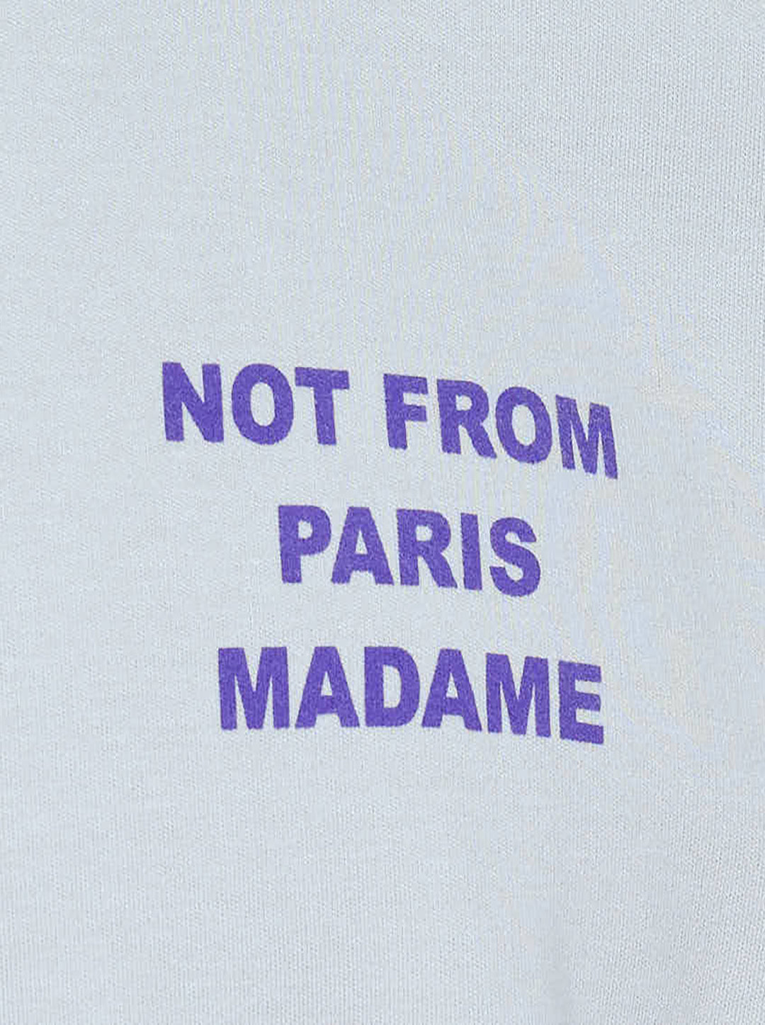 Drôle de Monsieur Not From Paris Madame pale grey oversized cotton tee with purple slogan print on the chest - view 3