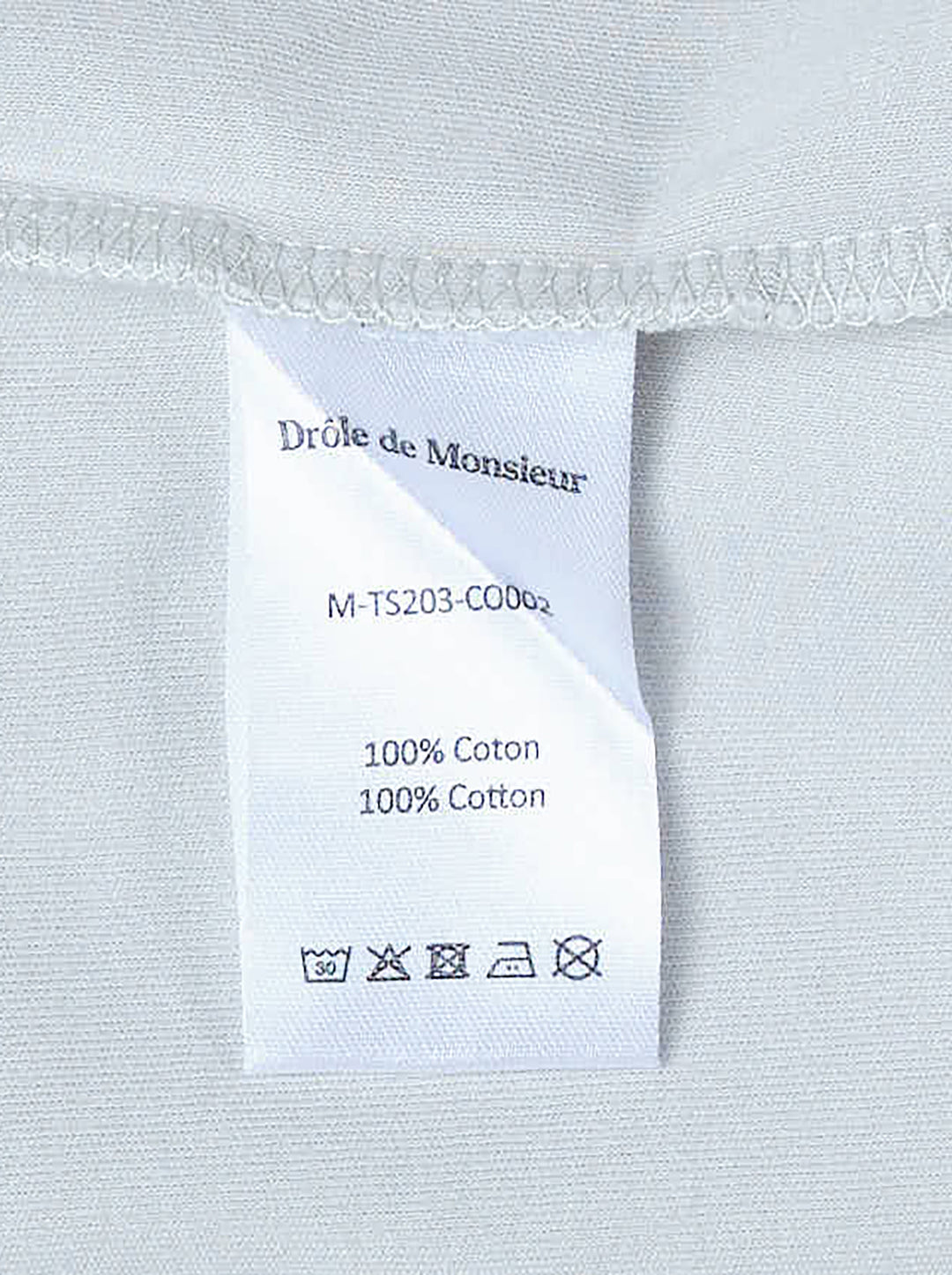 Drôle de Monsieur Not From Paris Madame pale grey oversized cotton tee with purple slogan print on the chest - view 5