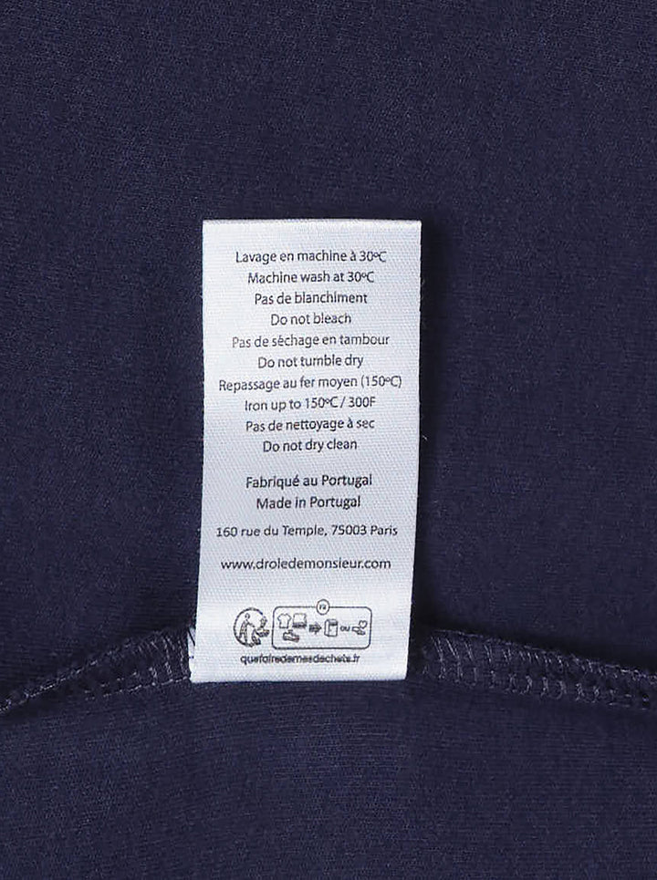 Drôle de Monsieur Not From Paris Madame navy short sleeve oversized tee with yellow slogan print on the chest - view 6