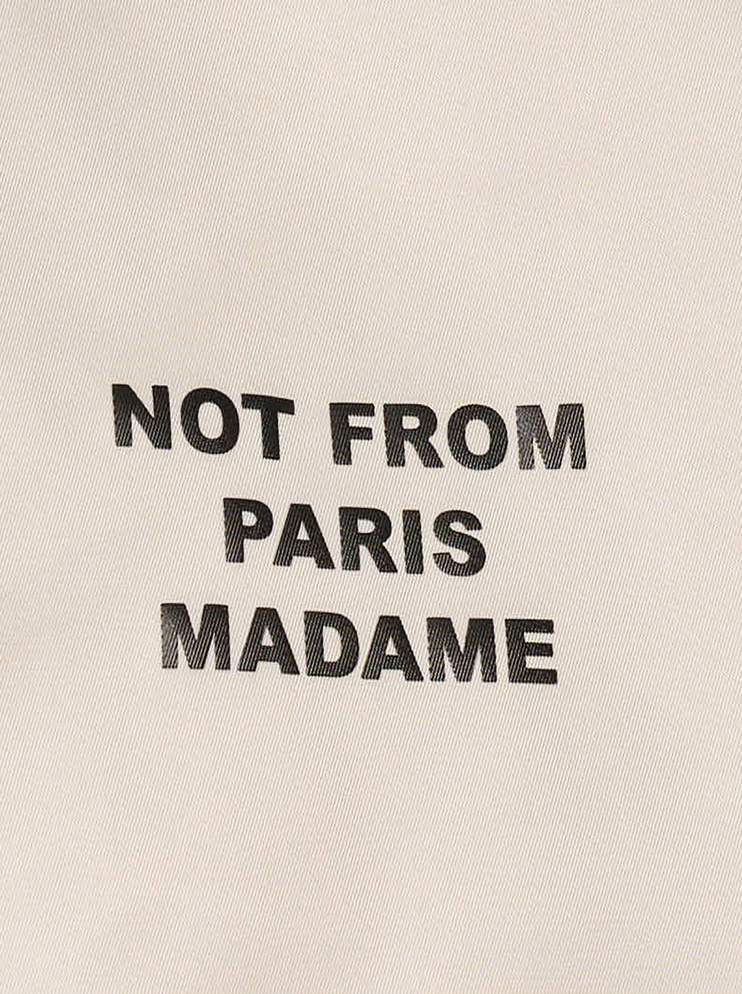 Drôle de Monsieur Not From Paris Madame slogan coach jacket in ecru with snap-button closure, point collar, elasticated cuffs, and embroidered chest slogan - view 3