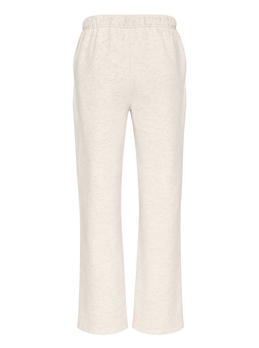 Fear of God ESSENTIALS women's slim sweatpants in heathered oat with drawcord waist, black logo tab and navy embroidered script logo - view 2