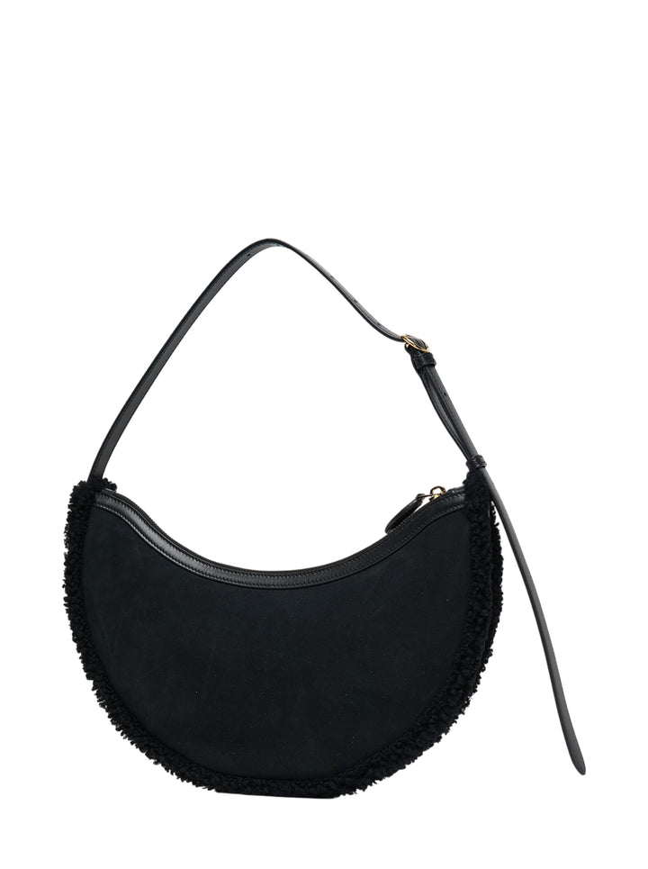 Alaïa Demi Lune black suede crescent shoulder bag with merino shearling trim and slim adjustable leather strap - view 2