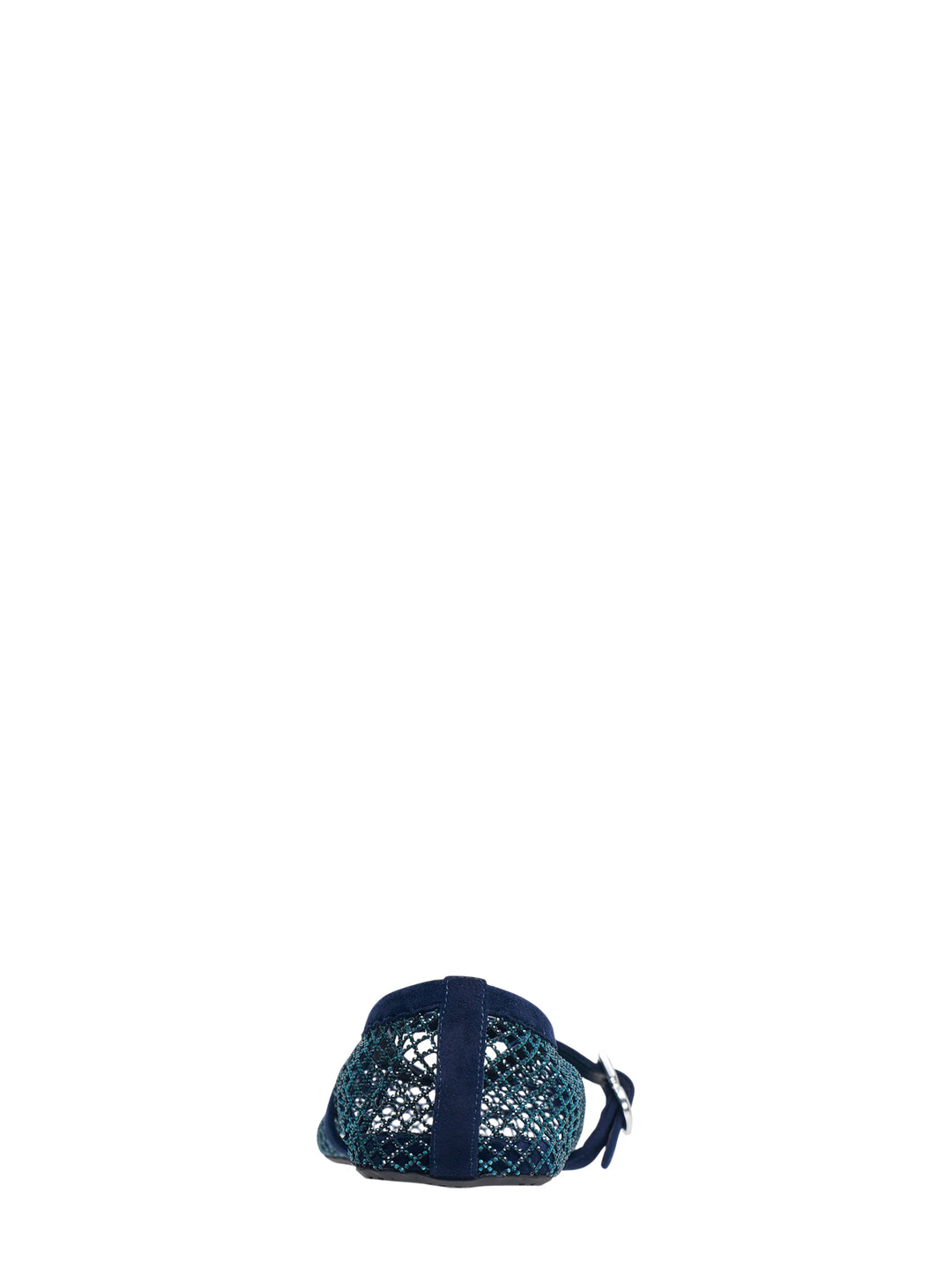 Alaïa La Ballerine flat in blue crystal-embellished fishnet mesh with a suede Mary Jane strap and silver-tone buckle, pointed toe silhouette, side profile view - view 3