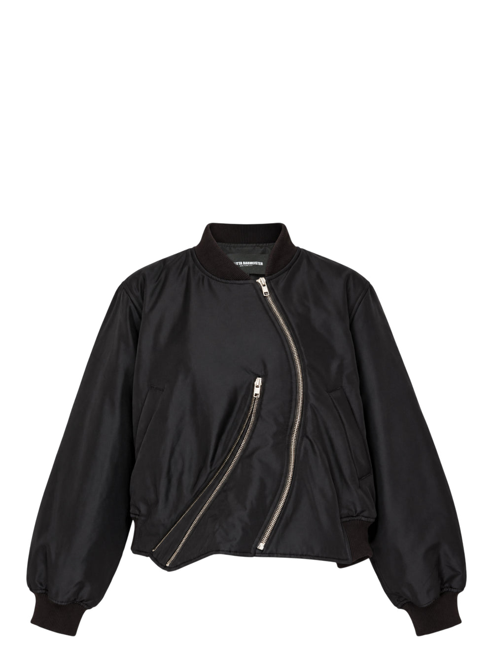 Melitta Baumeister black Round Bomber Jacket with curved asymmetric zip and ribbed collar, cuffs and hem - view 2