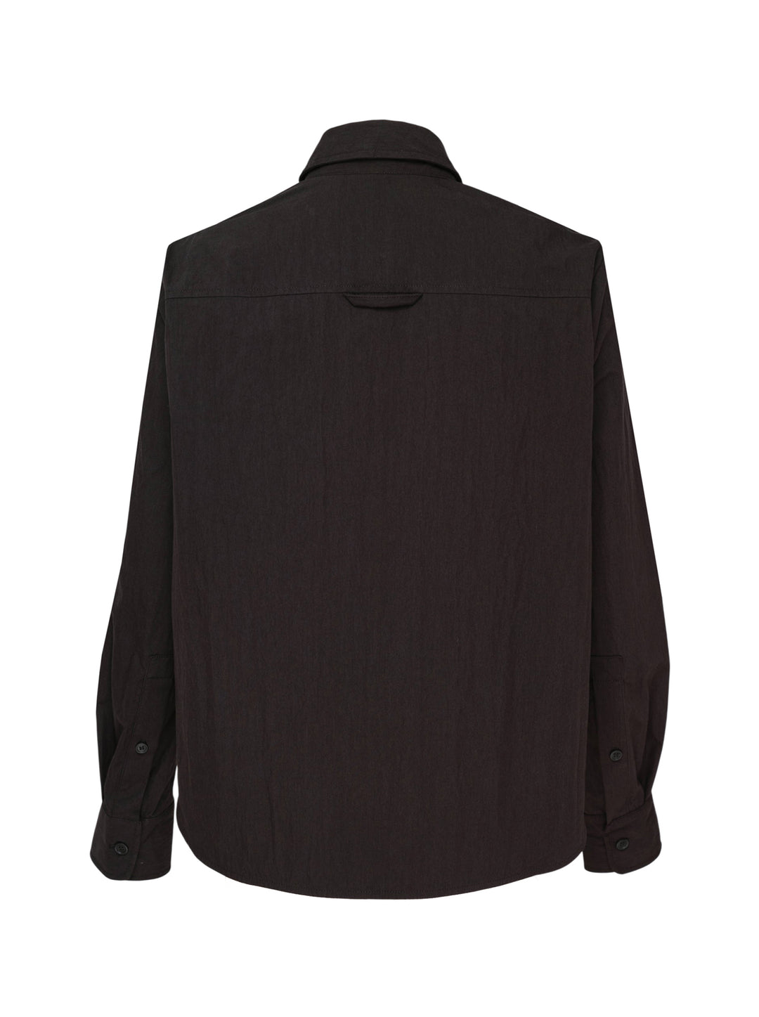 Melitta Baumeister Circle Shirt in black, featuring an asymmetric curved button placket, point collar, chest patch pocket, and structured long sleeves with wide cuffs - view 2