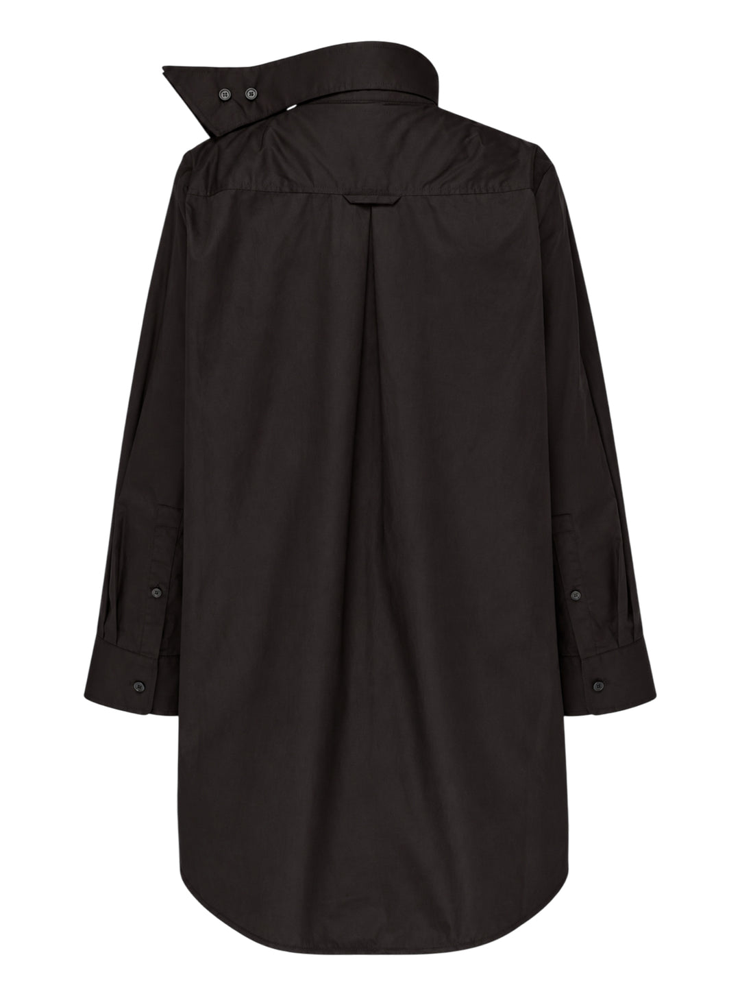 Melitta Baumeister black oversized cotton shirt with a sculptural asymmetric pointed collar, front box pleat and wide cuffs - view 2