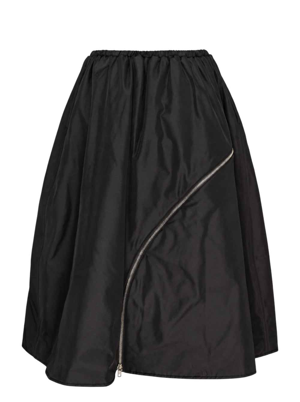 Melitta Baumeister black A-line bomber skirt with elasticated waist and curved silver zip detail - view 2