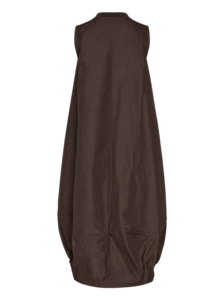 Melitta Baumeister sleeveless brown Front Pocket Dress with ribbed neckline, gathered oversized pockets and rounded bubble hem - view 2