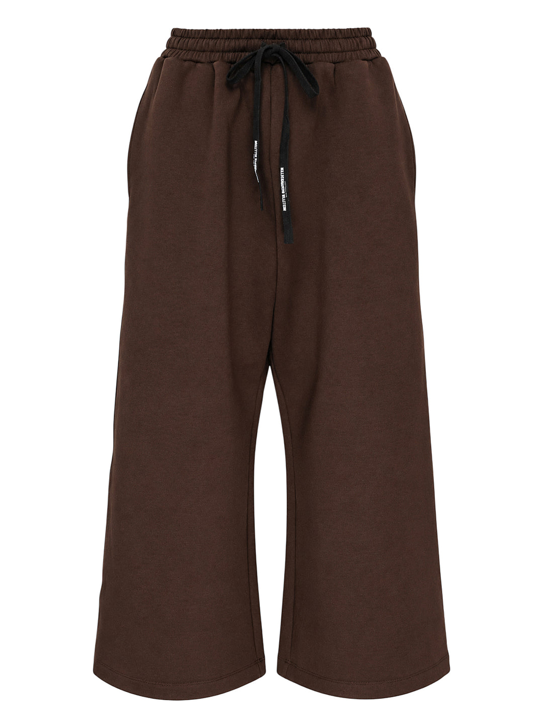 Melitta Baumeister brown cropped wide-leg lounge pants with black logo drawstring and elasticated waistband