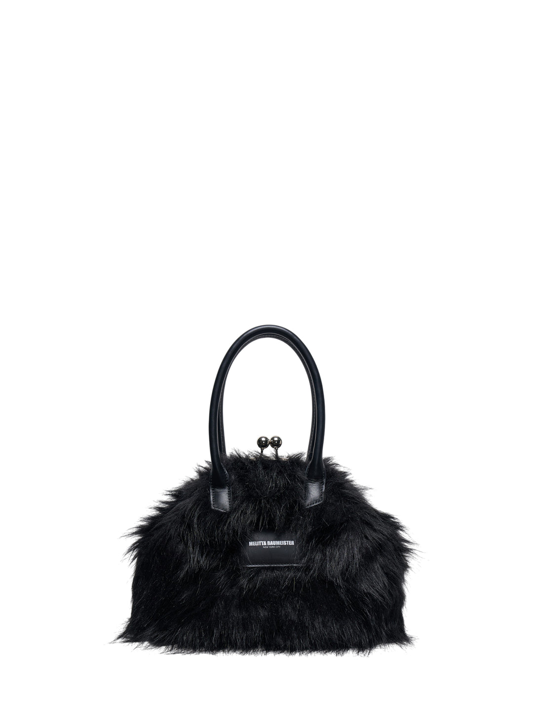 Melitta Baumeister Fluffy Clasp Bag in black long-pile faux fur with kiss-lock clasp, leather top handles, and adjustable crossbody strap - view 3