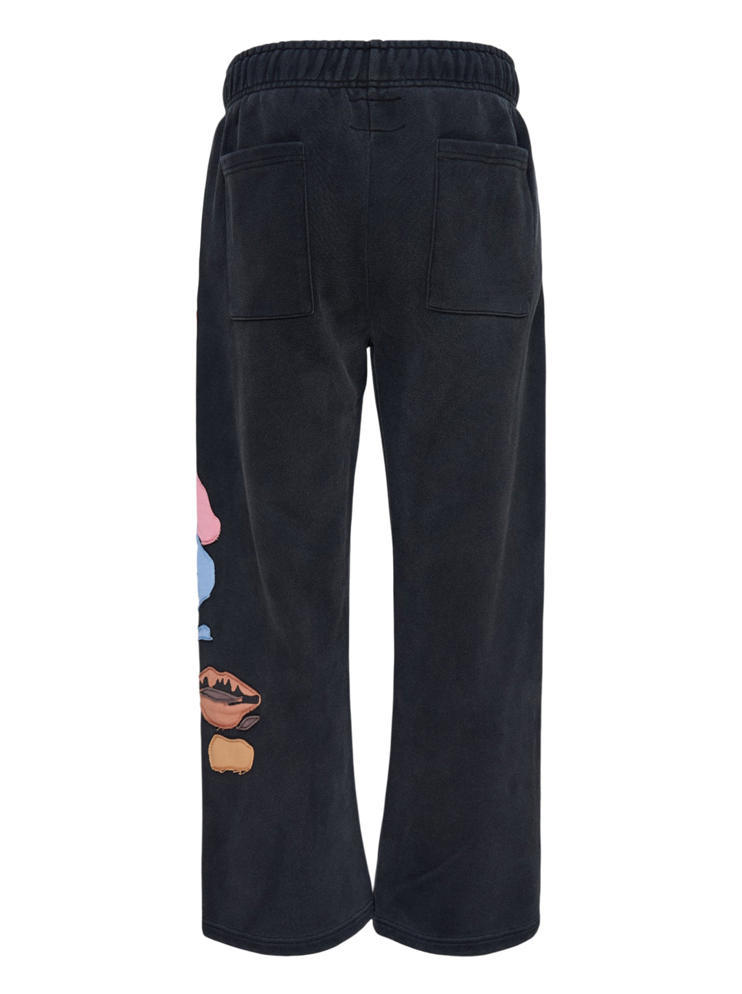 KidSuper Studios Side Eye Face washed black sweatpants with colourful patchwork appliqué face and drawstring waist - view 2