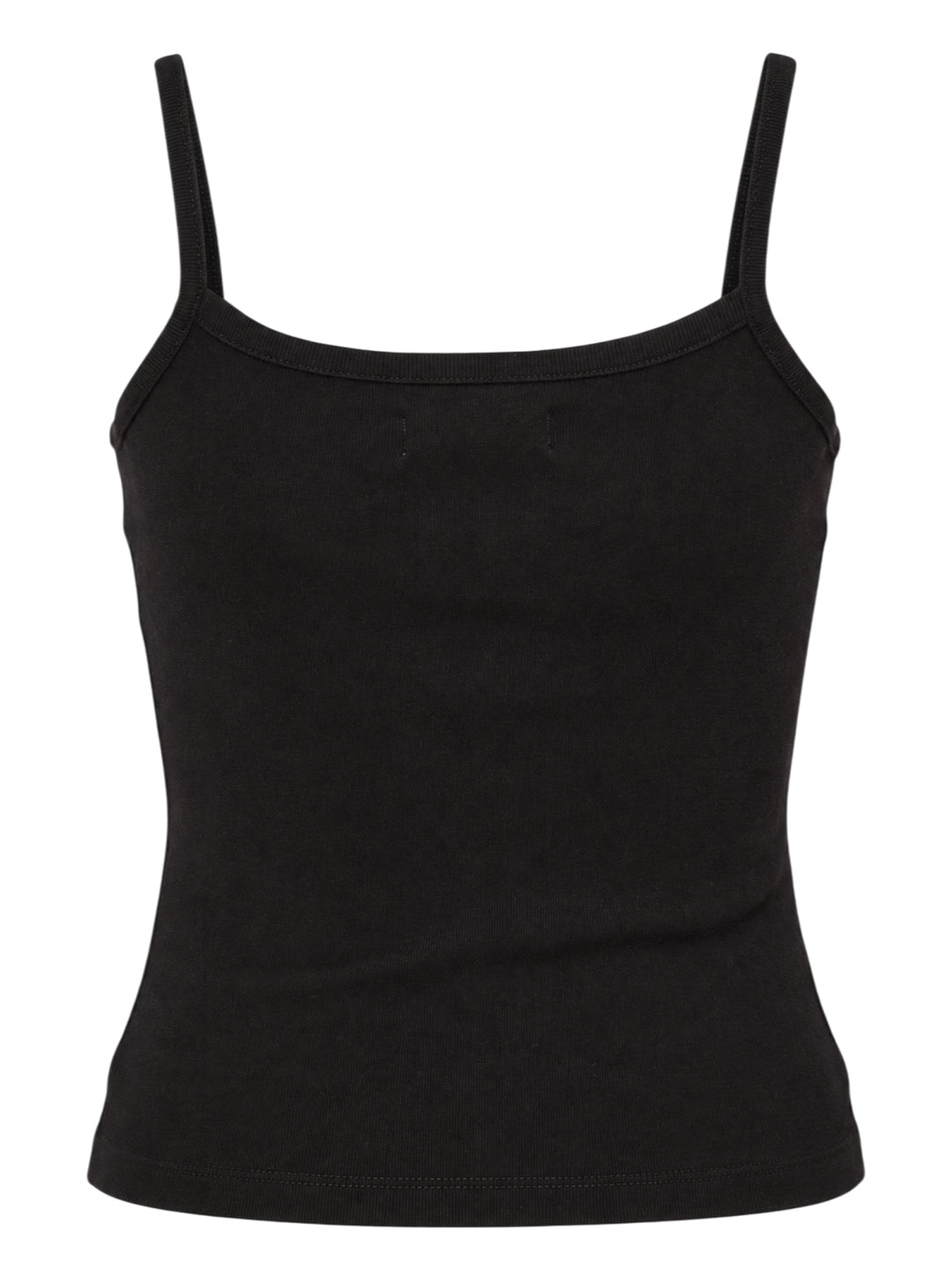 Glowny Classic Camisole in black — fine ribbed fabric, square neckline, thin straps, and woven brand label at the hem, shown on a flat lay against a white background - view 2
