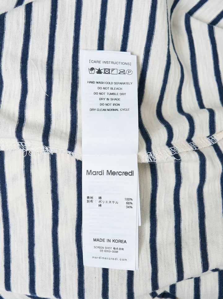 Mardi Mercredi long sleeve tee in white with navy horizontal stripes, a navy ribbed crew neck and an embroidered green flower at the chest - view 3