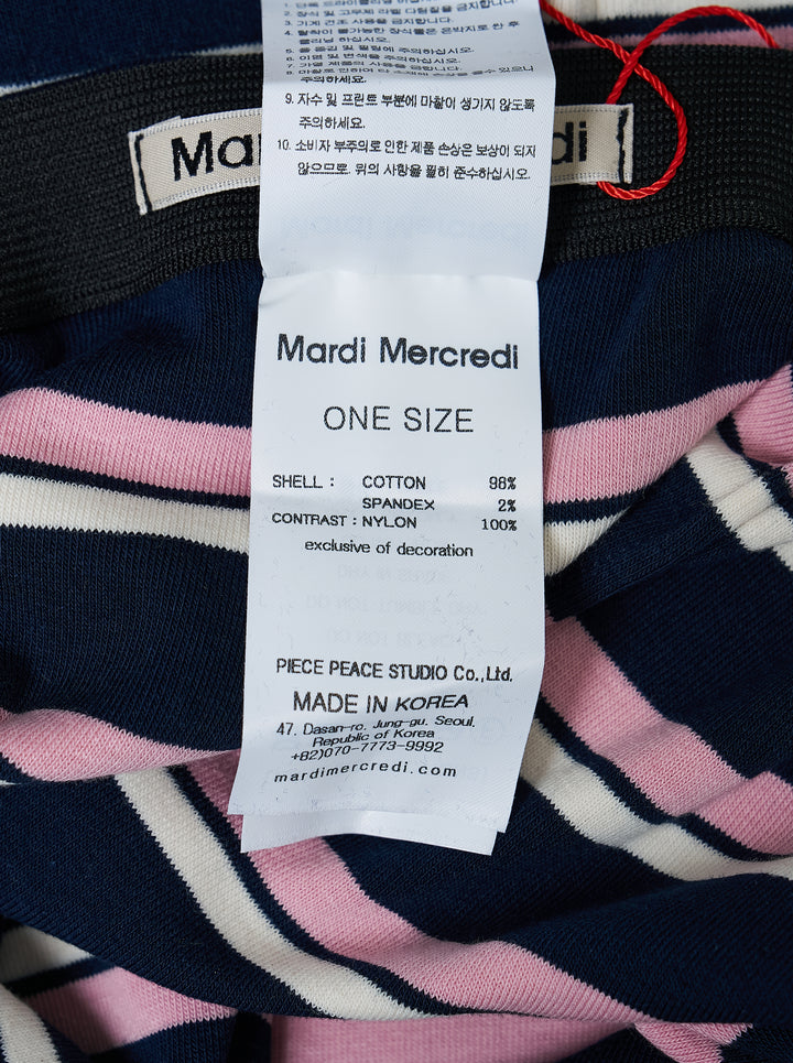 Mardi Mercredi maxi skirt with navy, pink and white horizontal stripes and a scalloped navy lace hem - view 3