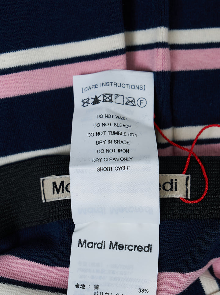 Mardi Mercredi maxi skirt with navy, pink and white horizontal stripes and a scalloped navy lace hem - view 4