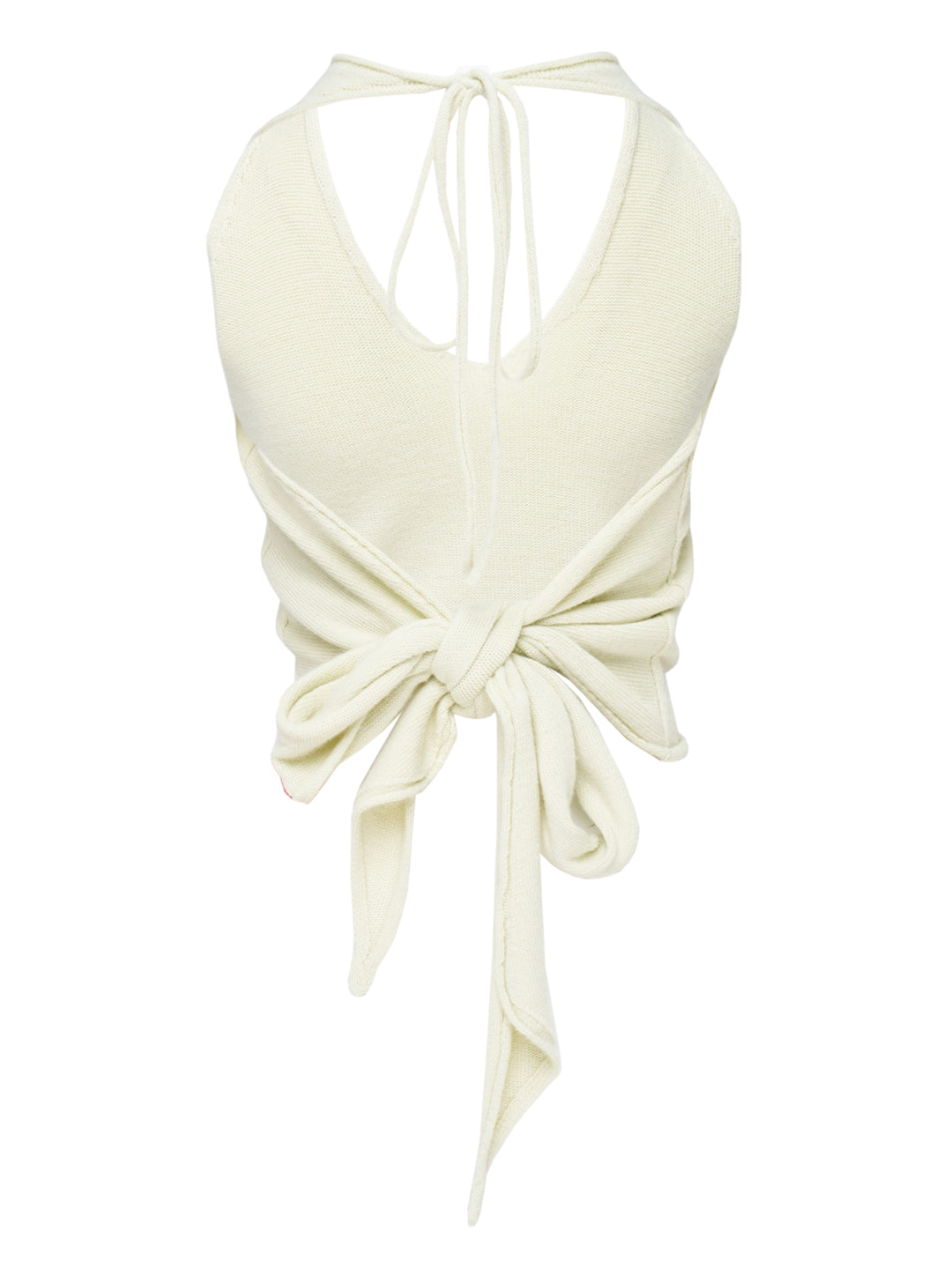 Mardi Mercredi cream cashmere wool blend halter neck top with V-neckline, tie-back closure and embroidered logo at the waist - view 2