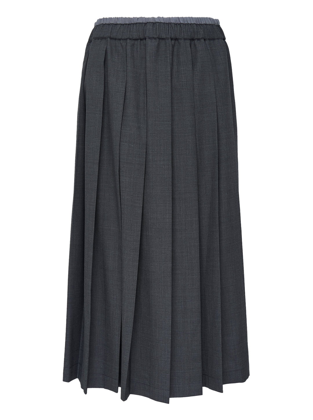 Charcoal glen check wool pleated midi skirt with elasticated waistband by Mardi Mercredi