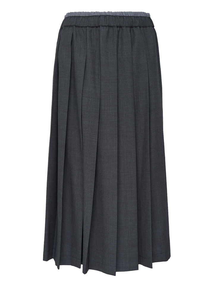 Charcoal glen check wool pleated midi skirt with elasticated waistband by Mardi Mercredi